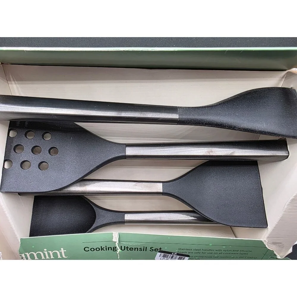 Figmint 3-Piece Cooking Utensil Set Stainless Steel Handles Nylon Silicone Heads